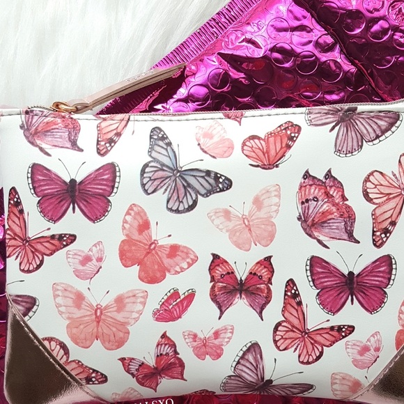 3/$10 Ipsy Glam Bag New April 2018 Social Butterfly Print Vegan Leather Cosmetic - Picture 1 of 9
